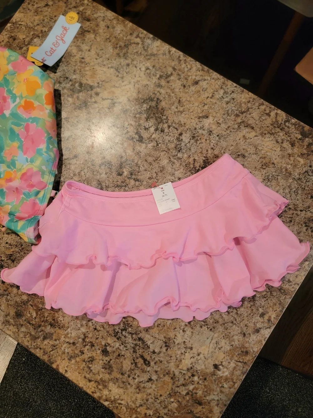 Cat & Jack Girls' Set Floral Printed 1 Piece Swimsuit & 1 Cover Up Skirt. Sz S